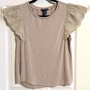 Cream Eyelet Ruffle Sleeve Top